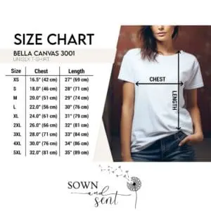 Sown and Sent Bella Canvas Women's Size Chart