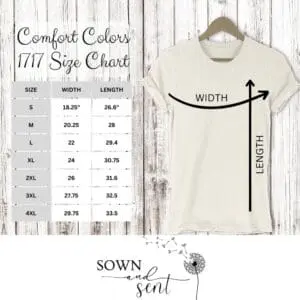 Comfort Colors 100% cotton size chart